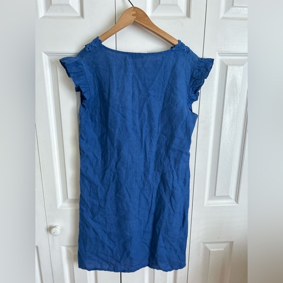 Made in Italy Blue Lace Trim Linen Dress - Picture 2 of 11